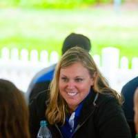 Woman smiling at Comerica Park event